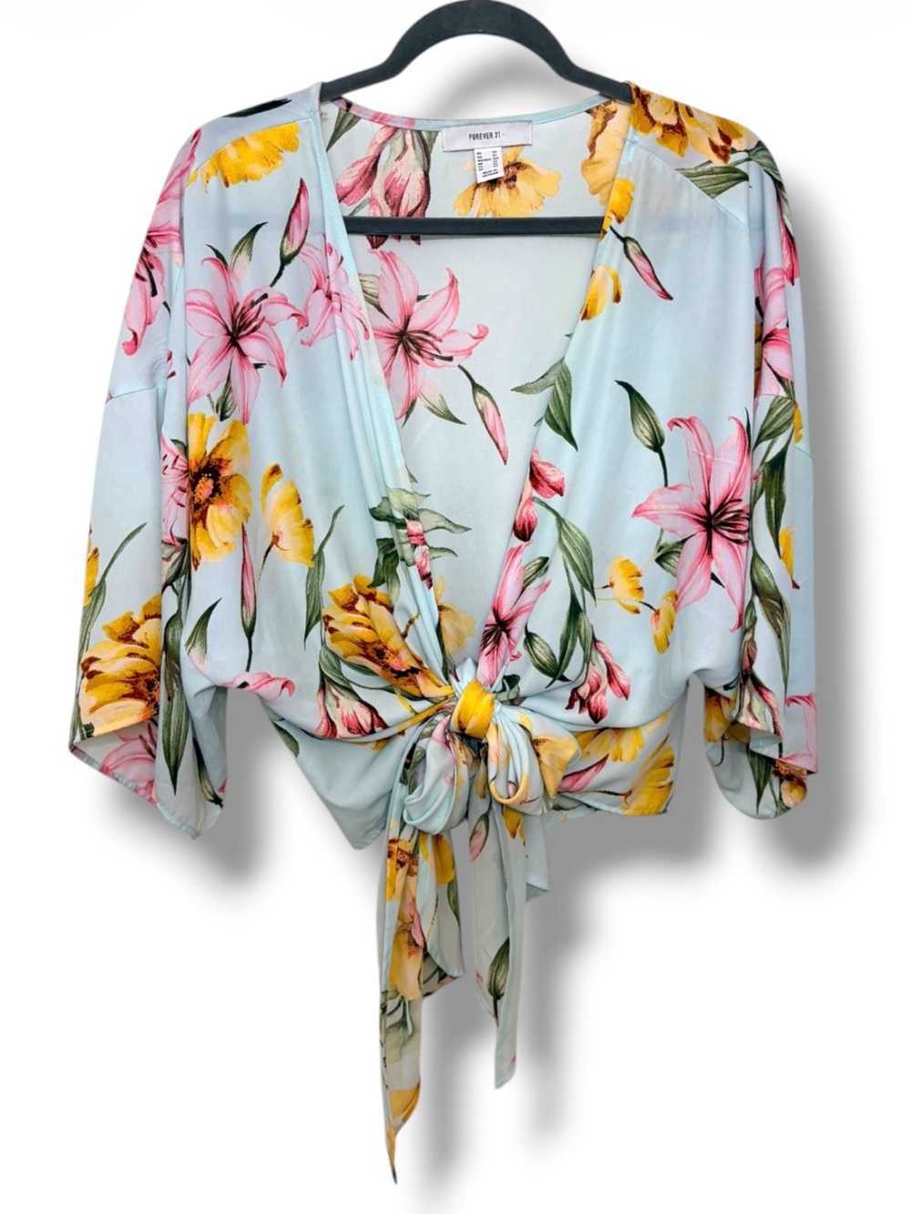 Forever 21 Plus Size 3X Floral Tropical Tie Front Crop Top